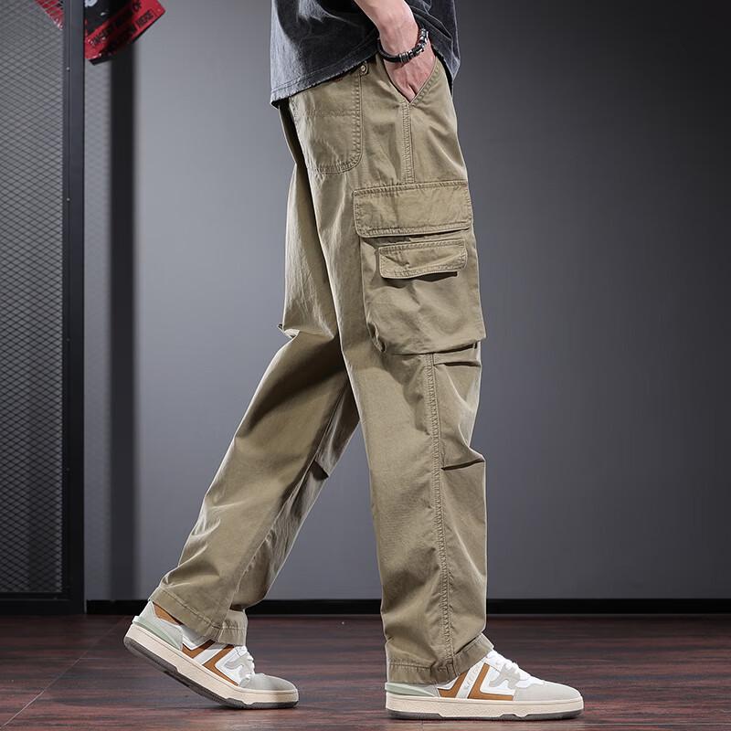 JIELEINUO Men's Loose Straight Workwear Cargo Pants