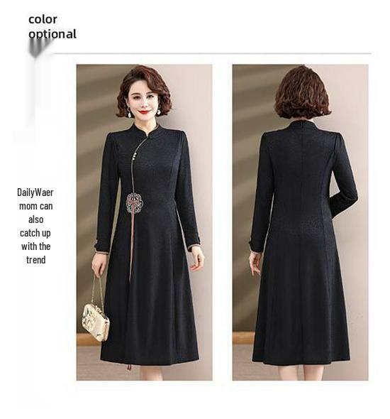 2024 Spring & Autumn Middle-Aged Women's Chinese Cheongsam Dress - Elegant Evening and Casual Style