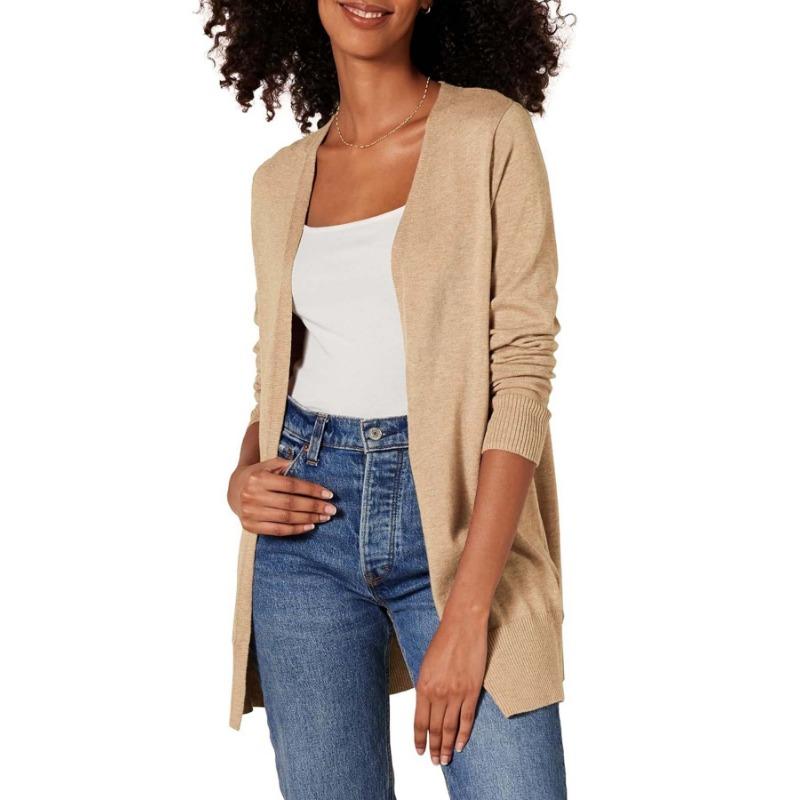 

Трикотаж женский простой жакет средней длины весна и осень вязаный кардиган XL хаки