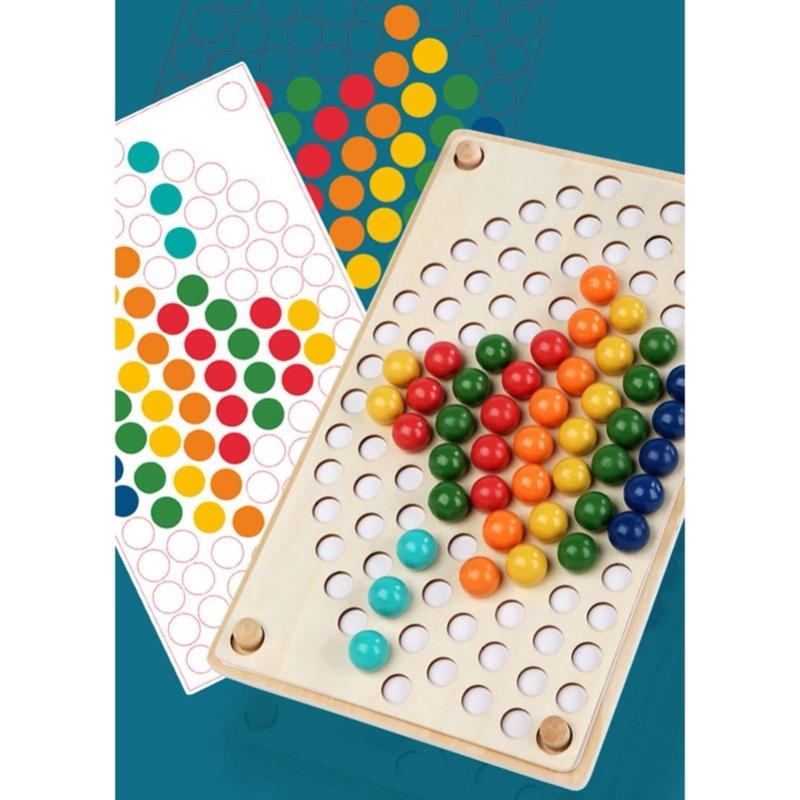 Wooden Peg Board Beads Game Educational Rainbow Clip Beads Puzzle Sorting Toys For Toddlers Preschoolers