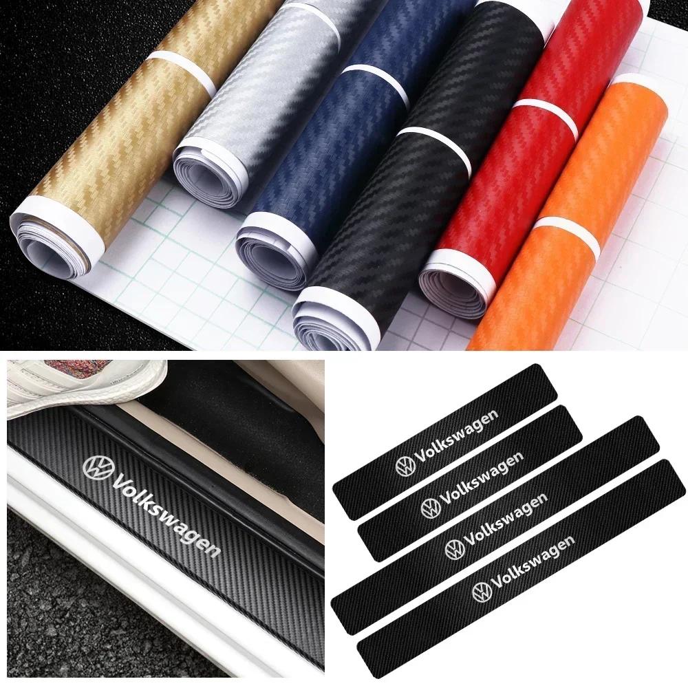 T23-4Pcs Carbon Fiber Car Door Threshold Plate Decoration Stickers For Volkswagen VW Golf 4 5 7 Polo 9 Mk5 Passat B8 Touran R Line