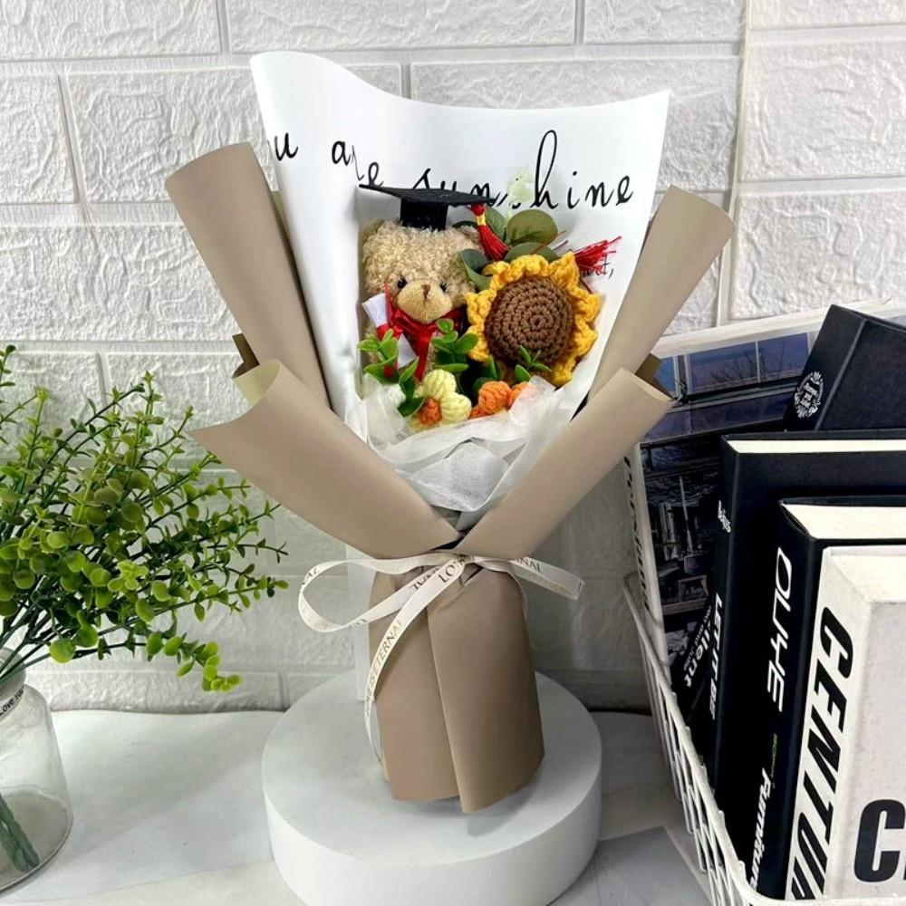 Handmade Sunflower Flowers Crochet Sunflower Dr. Bear Flower Bouquet New Animal Plush Bouquet  Gift