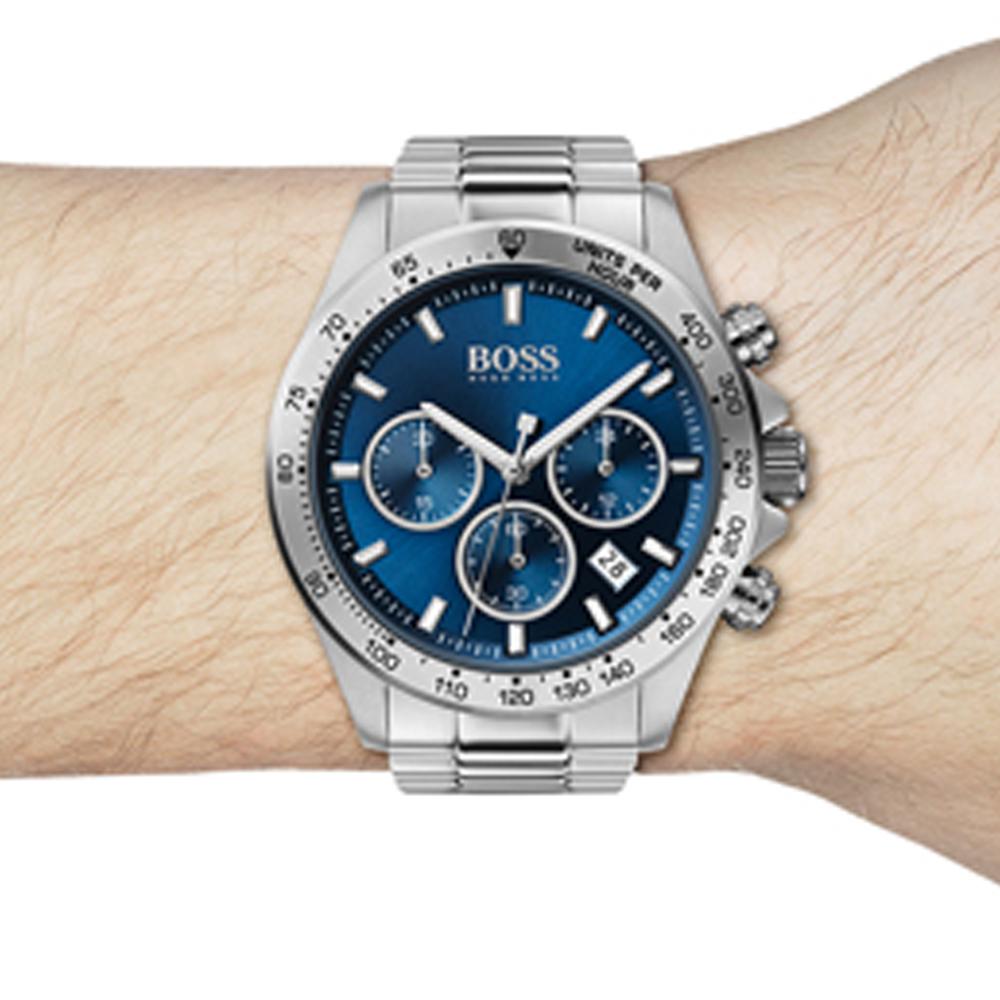 BOSS Hero Blue Dial Silver Stainless Steel Bracelet Men's Quartz Watch 1513755