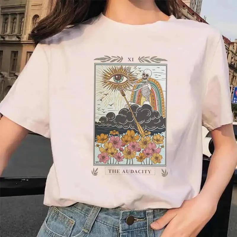 Tarot Card Flower Funny Time Graphic Print T Shirt Fashion Casual Crew Neck Short Sleeve  T Shirt Women