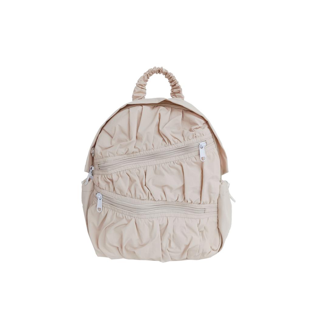 Backpack women's summer Korean style nylon cloth large capacity pleated splicing design contrasting color backpack nylon backpack