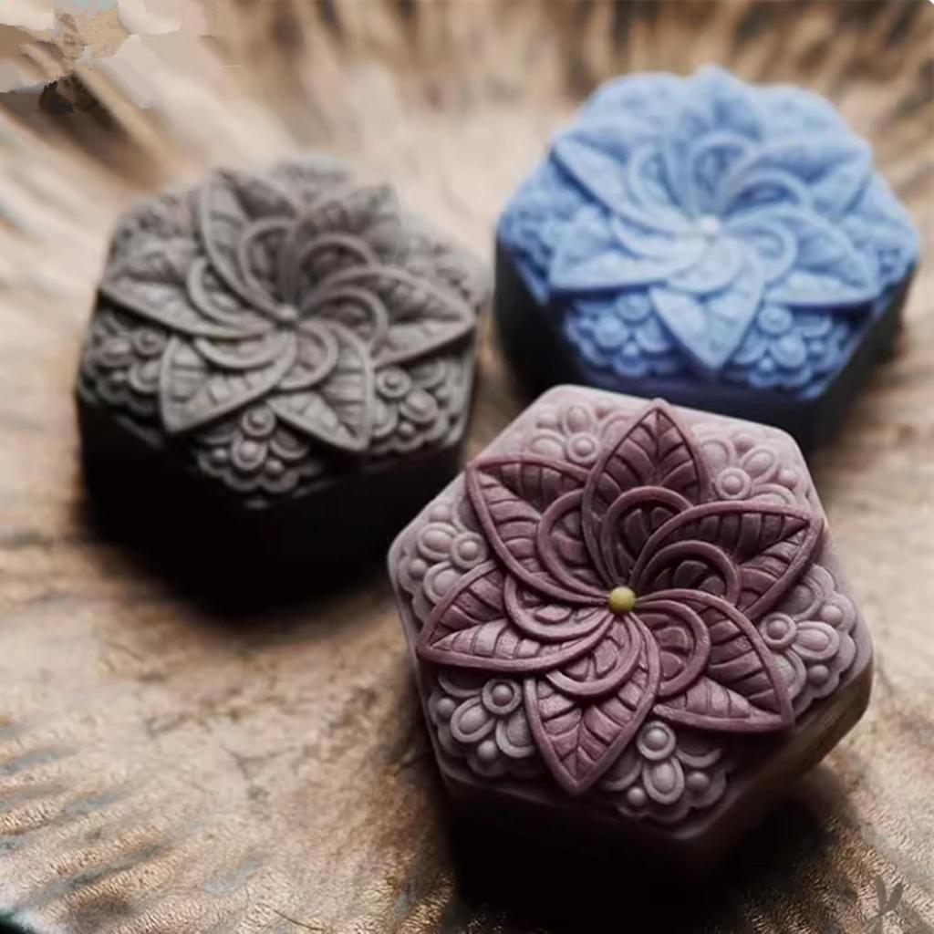 Hexagon Classical Pattern Soap Mold Candle Wax Molds,Decorated Epoxy Resin Aroma Plaster Diffuser Mould,DIY Silicone Mould for Handmade Soap Making