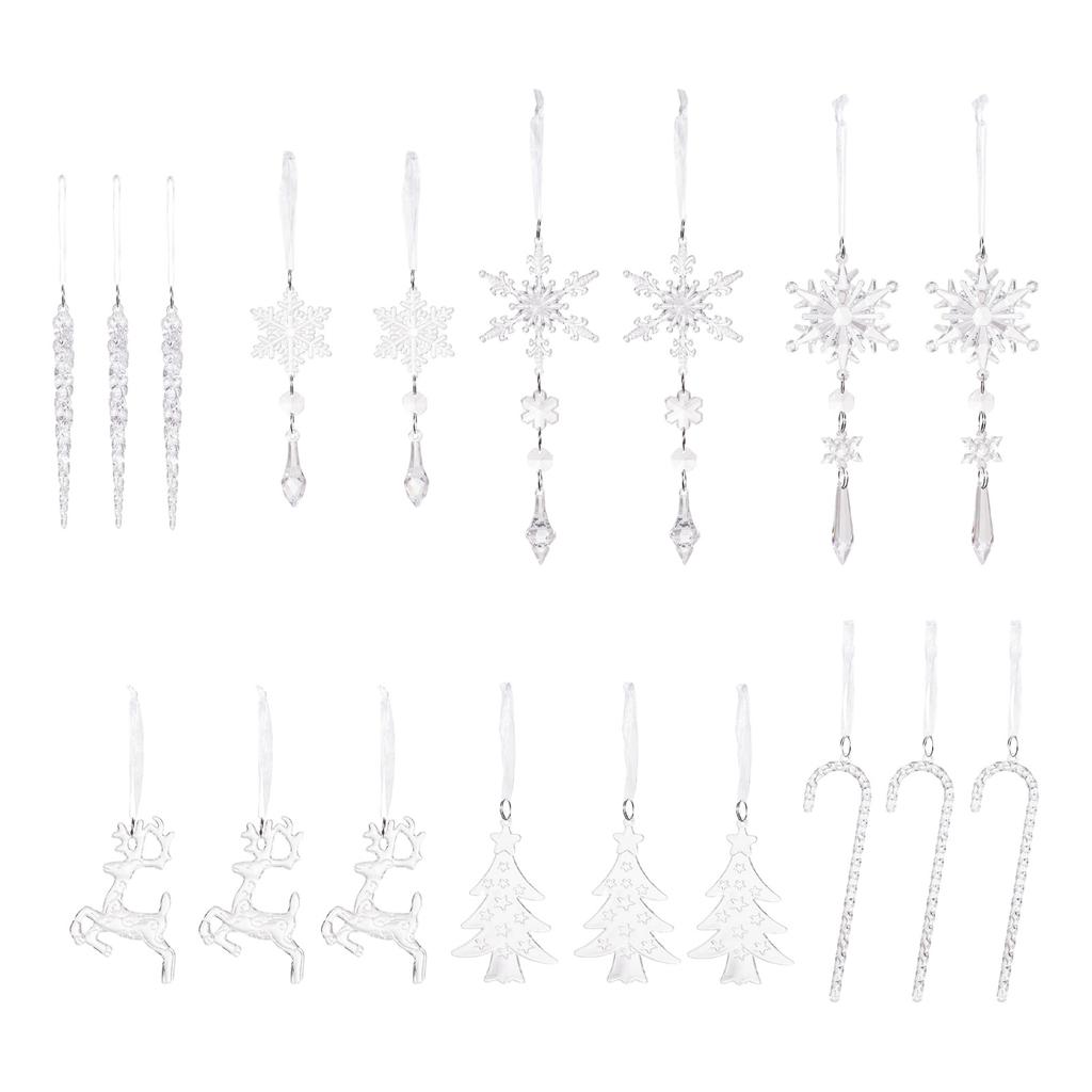 18 Pcs Christmas Ornament Hanging Snowflake Icicle Christmas Tree Ornament with Drop Pendant For Holiday Decoration