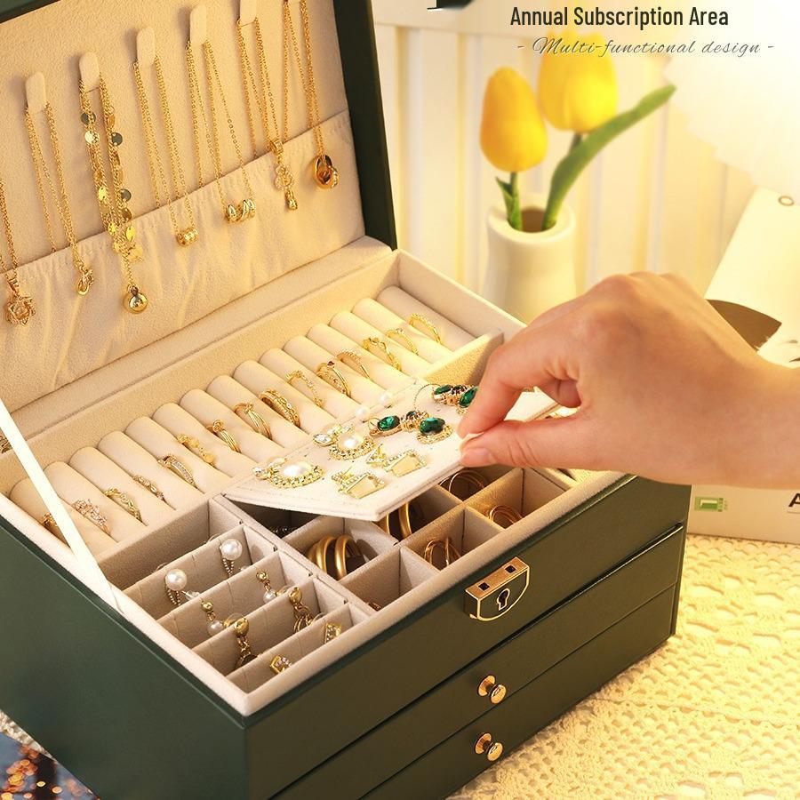 Luxury Jewelry Storage Box for Earrings, Bracelets, and Rings - Large Capacity, Gold Finish