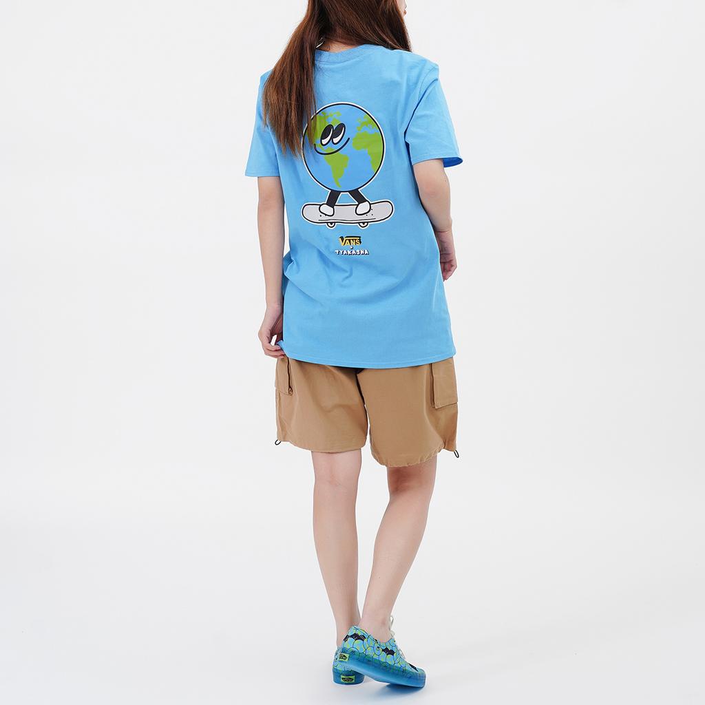 Vans X Tyakasha Collaboration Fun Cartoon Smiley Earth Print Sweet Cool Dopamine Short Sleeve Drop Shoulder T-Shirt Women T-Shirts Blue VN0A7YG11OO