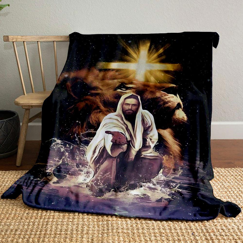 

1PC Jesus lion pattern Print FlAannel Blanket, High quality Comfortable for All Seasons, Home Decor, Warmth and Comfort 80cm x 120cm