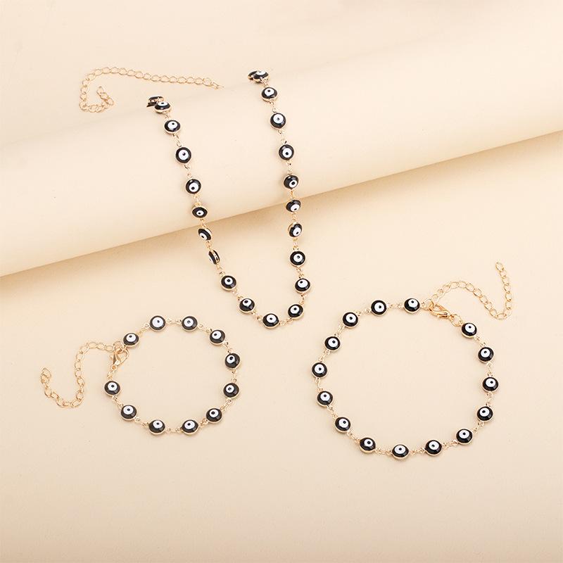 New Accessories, Bohemian Color Vintage Devil's Eye Necklace Bracelet Ankle Set
