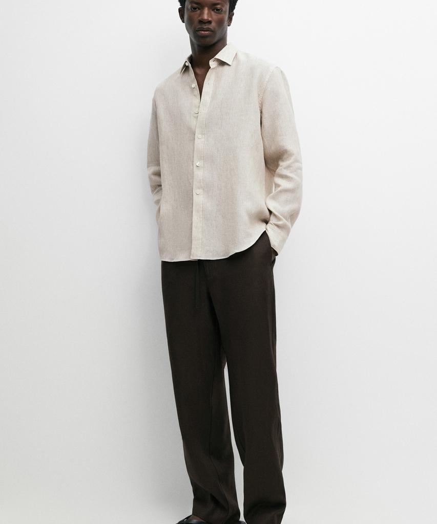 Masimodutti Regular Fit Washed Striped 100% Linen Shirt