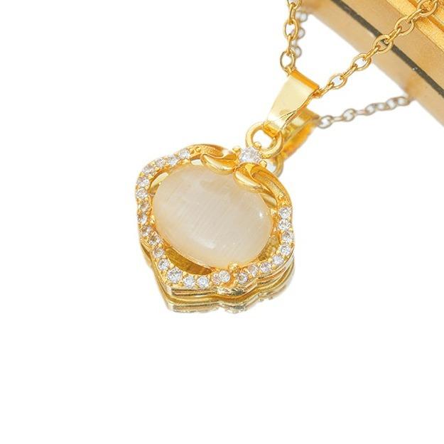 Colar Pingente Oval Pedra Olho de Gato Amor Nicho Novo Design de Estilo Temperamento para Mulheres