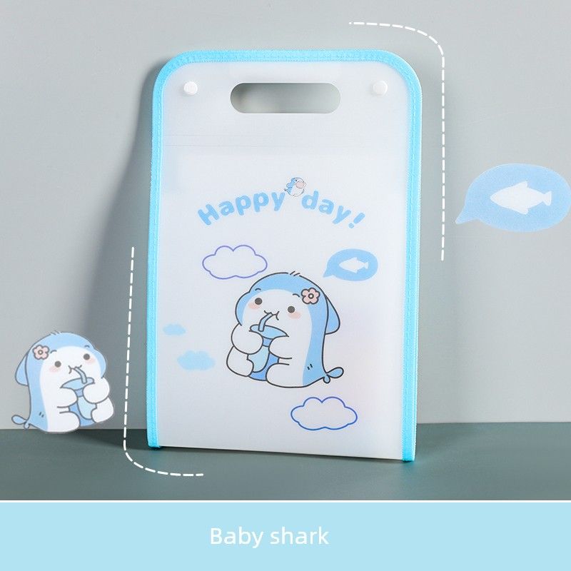 Multi-Layer Satchel Test Paper Clip Paper Buggy Bag Primary School Students File Folder Bag A4 Large Capacity Insert Information Bag Portable Vertical Baby shark