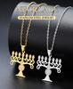 Chanukah Menorah Necklace Religious Jerusalem Temple Hanukkah Shammash Pendant Stainless Steel Judaica Jewelry