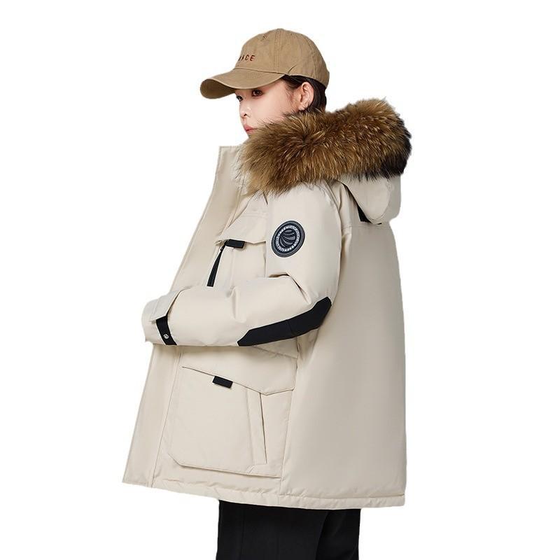 Brand men's and women's down jackets new hooded casual big fur collar couple's thickened warm jacket winter