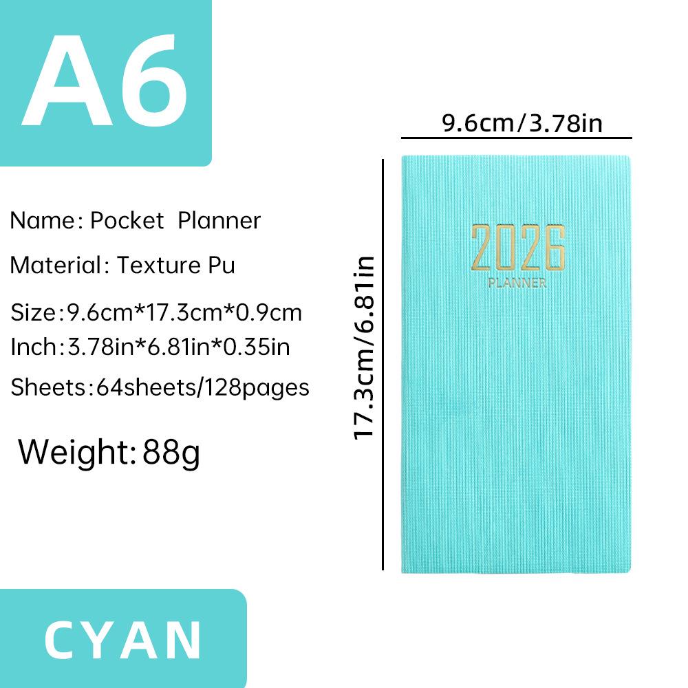 Planificator săptămânal A6 din piele 2026: Agenda portabilă transfrontalieră în engleză și caiet calendar anual