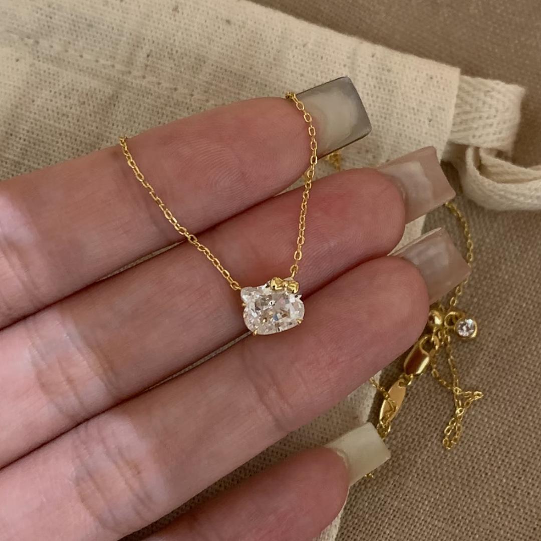 

French Cute Sweetheart Cat Necklace Female Bow Zircon Niche Design Premium Sense Collarbone Chain 2026 45CM