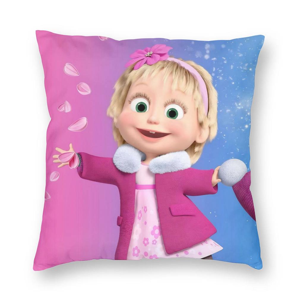Cute Cartoon M-Masha And Bear Pillowcase Printing Polyester Cushion Cover Decor Throw Pillow Case Cover Home Square 40*40Cm