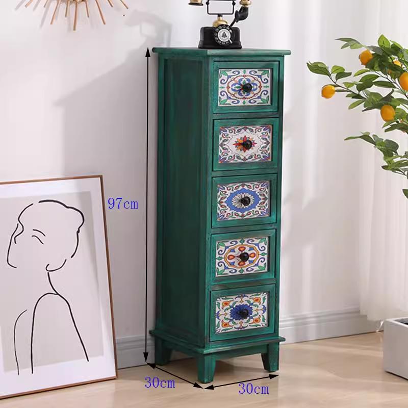 American Solid Wood Narrow Five-Drawer Sideboard and Bedside Cabinet