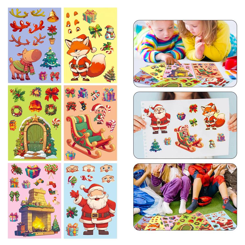 6 Pieces/set Christmas Face Changing Puzzle Stickers Children's DIY Puzzle Cartoon Stickers  Elk Face Changing Stickers
