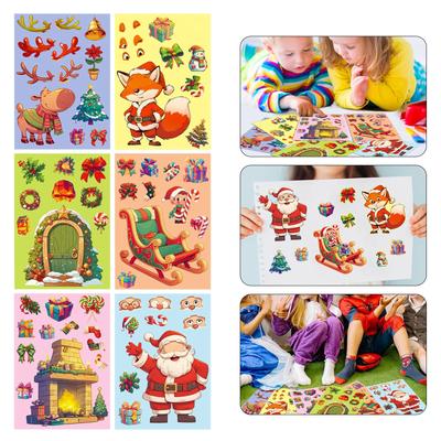 6 Pieces/set Christmas Face Changing Puzzle Stickers Children's DIY Puzzle Cartoon Stickers  Elk Face Changing Stickers