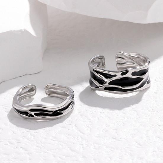 Couple Ring Thin Adjustable Open Band Stainless Steel Texture Minimalist Geometric Design Finger Ring Jewelry Gift