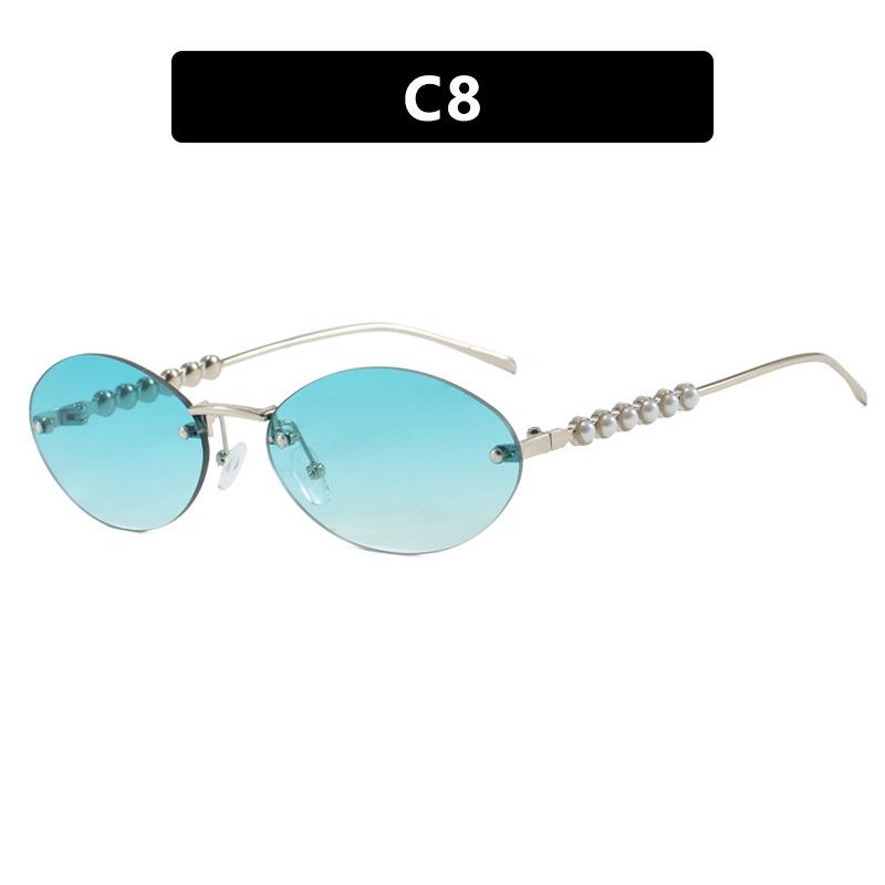 2025 Trendy Rimless Pearl Oval Sunglasses - European & American Style Fashion for Women