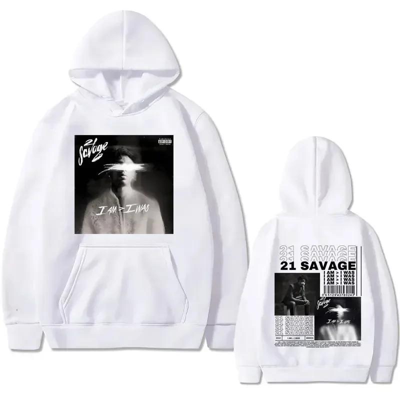 Rapper 21 Savage I Am I Was Music Album Graphics Hoodie Men Hip Hop Vintage Oversized Sweatshirts Hoodies Streetwear