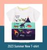2025 Summer Kids' Dinosaur T-Shirt, Round Neck, Short Sleeve, Trendy Top