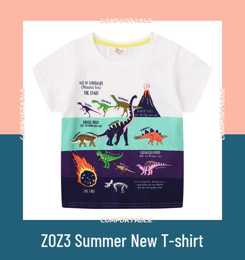 2025 Summer Kids' Dinosaur T-Shirt, Round Neck, Short Sleeve, Trendy Top