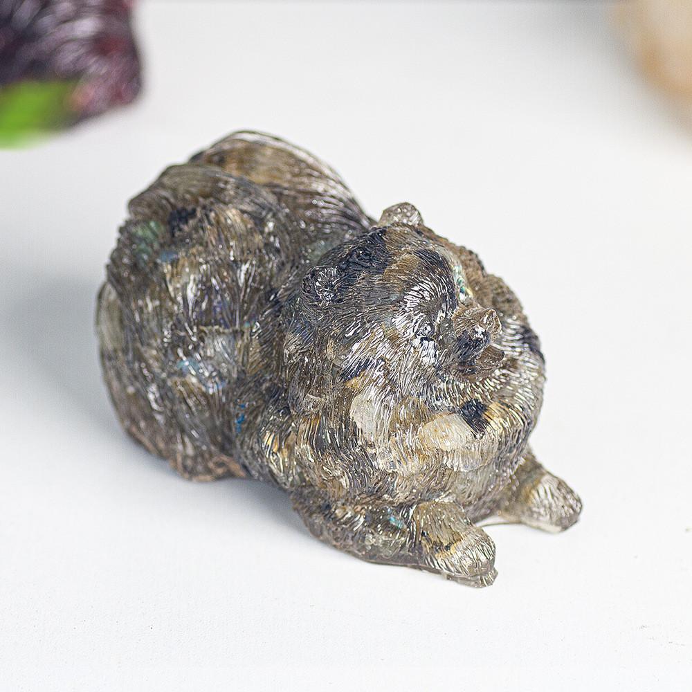 Resin Filled Water Crystal Dog Ornament With Semiprecious Stones For Office Decor And Collectors