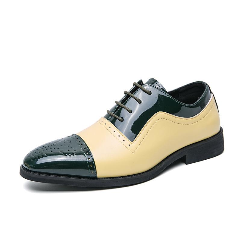 European and American Carved Brock Business Casual Shoes Fashion Color Matching Large Size Pointed Leather Shoes Versatile Formal Men's Shoes