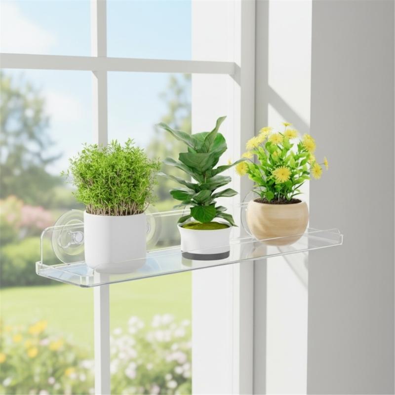 Pack of 1 Clear Acrylic Plant Holder for Succulents Home Decoration Easy Installation Shelf for Window