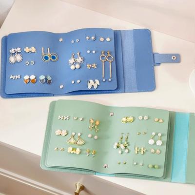 PU Leather Earring Organizer Book - Portable Travel Jewelry Case with Secure Buckle for Studs, Hoops, and Dangle Earrings