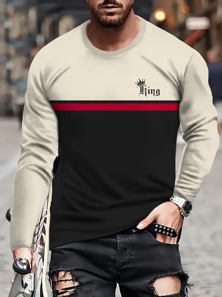 

Мужская классическая модная футболка с крутым 3D цифровым принтом, повседневная спортивная удобная мягкая дышащая футболка с длинным рукавом L бежевый