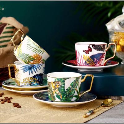220ml Ceramic Coffee Cup Saucer Creative Flower Bird Mug Exquisite Afternoon Tea Flower Tea Coffee Cup Home Breakfast Milk Mug