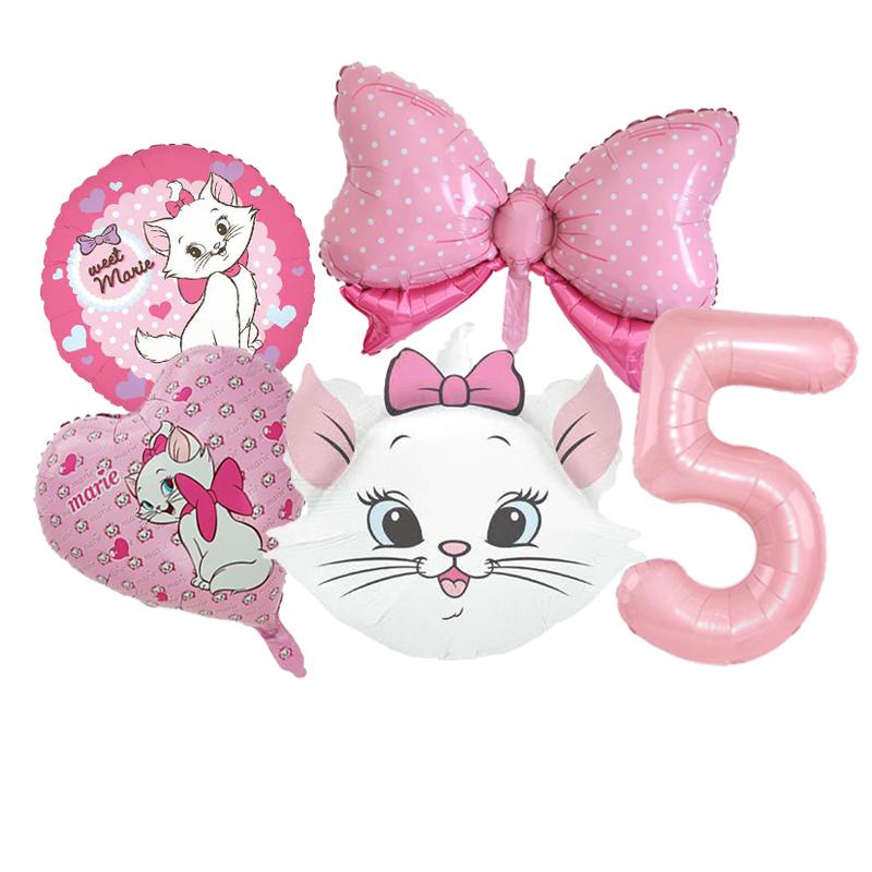 5pcs Marie Cat Bow Balloons Pink Girls Birthday Party Balloons Decoration Cartoon Marie Cat Animal Pet Balloon Baby Shower Decor