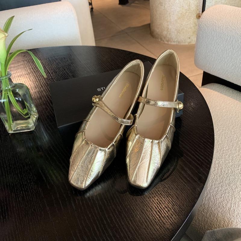 Studiolee temperament small square head folds word with shallow mouth Mary Jane bag head half slippers female summer