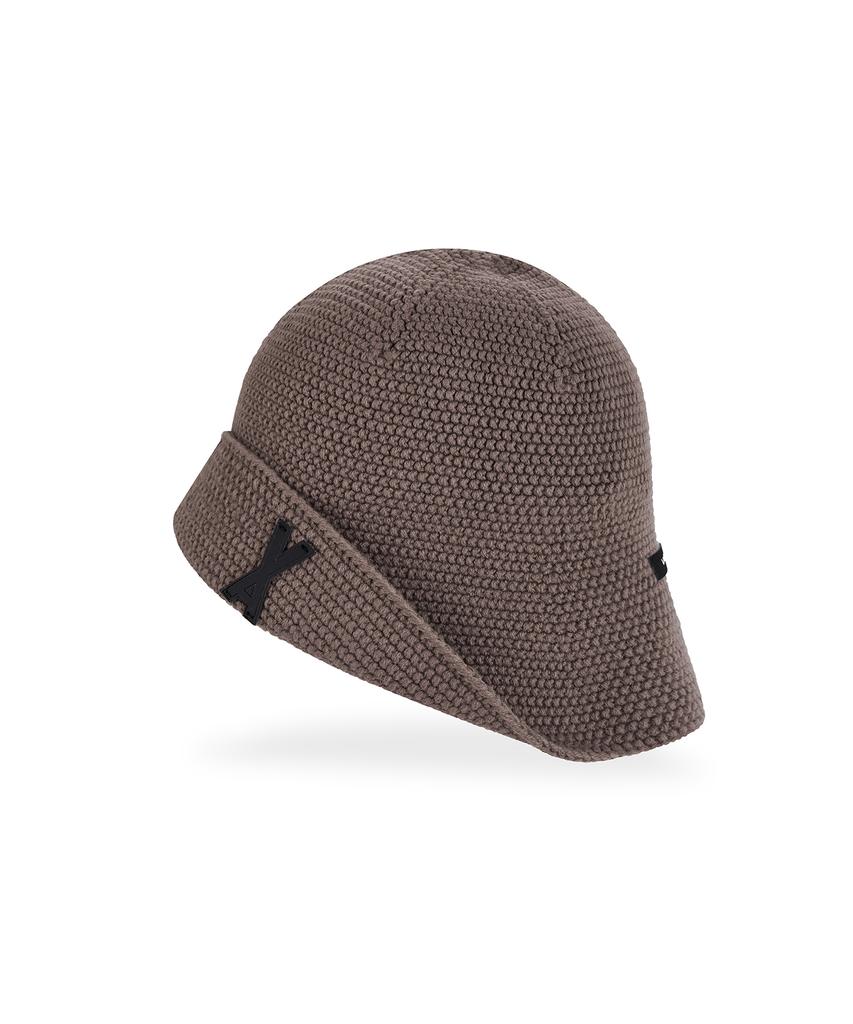 Bajal Va Patch Wide Brim Knit Bucket Hat Warm Taupe