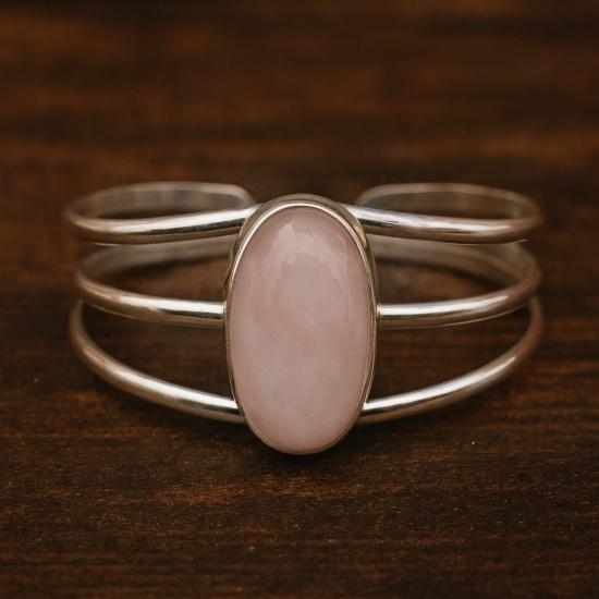 

Браслет-манжета из розового кварца, браслет из серебра 925 пробы, ручная работа, овальная огранка драгоценного камня, регулируемые минималистичные украшения Adjustable серебряный