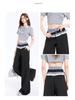 Plaid Patchwork Lace Double Waistband Wide-Leg Pants for Women - New 2025 Spring/Autumn Casual Long Pants