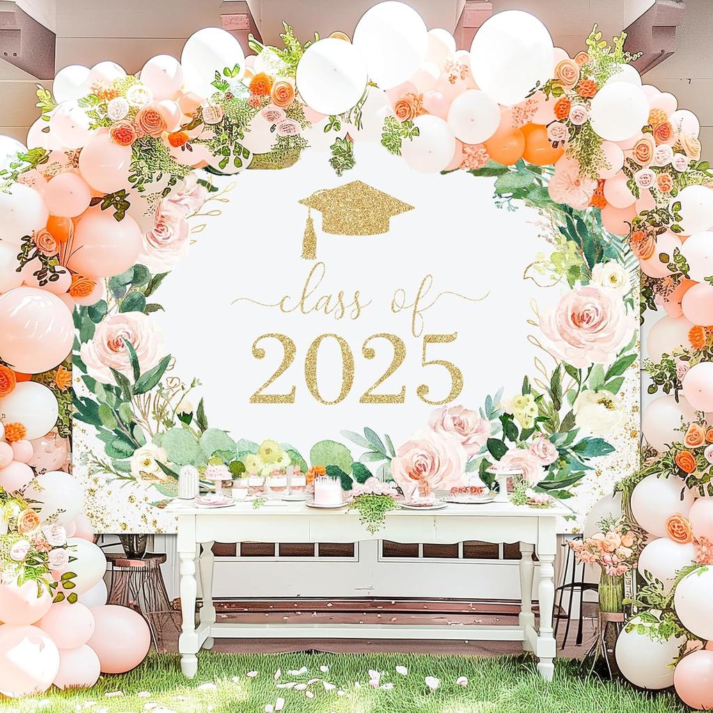 Avezano Floral Graduation Backdrop Flower Garland Graduation Party Decorations 2025 Congrats Grad Class of 2025 Photoshoot Background Prom Party