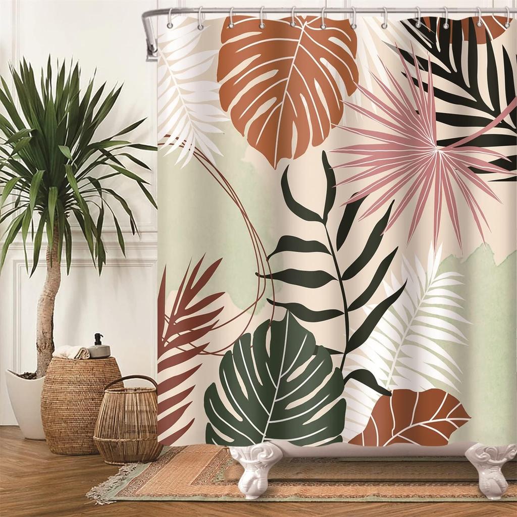 Bohemian Shower Curtain Abstract Art Medieval Tropical Plants Washable Bathtub Shower Curtain with Hook 180x180cm