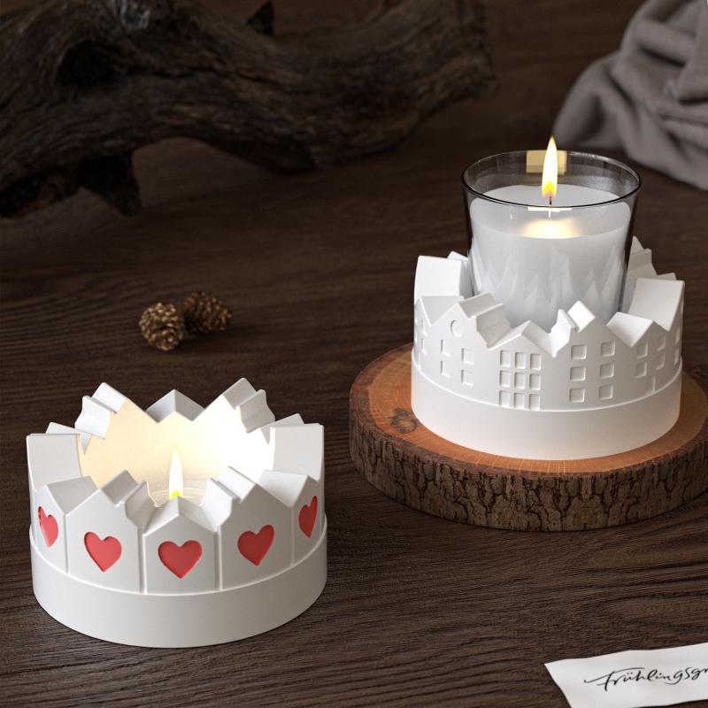 3D Castle House Shaped Candle Holder Silicone Mold DIY Hollow Design Candlestick Gypsum & Tea Lamp Resin Crafts Home Decoration