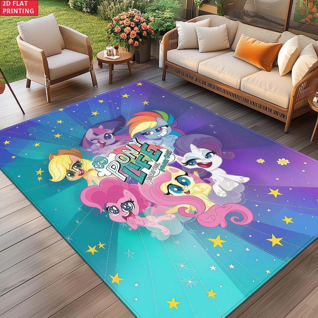 Cute Cartoon Pony Area Rug,Starry Gradient Theme Non-slip Floor Mat,Decorative Carpet for Kids Room Bedroom,Washable Home Gift