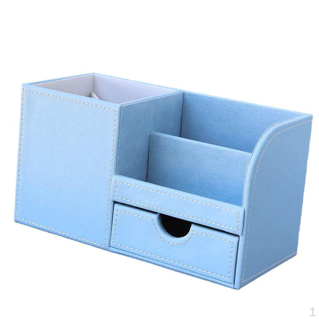 

3-Slot PU Leather Drawer Desk Stationery Sundries Gadget Organizer Storage Box Business Card Holder светло-синий