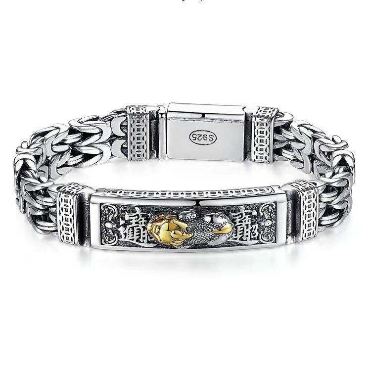 

Double Chain Safe Tattoo Money Pixiu Bracelet Personality Popular Men s Fashion Silver Jewelry Sweet Cool Style 2026 18CM
