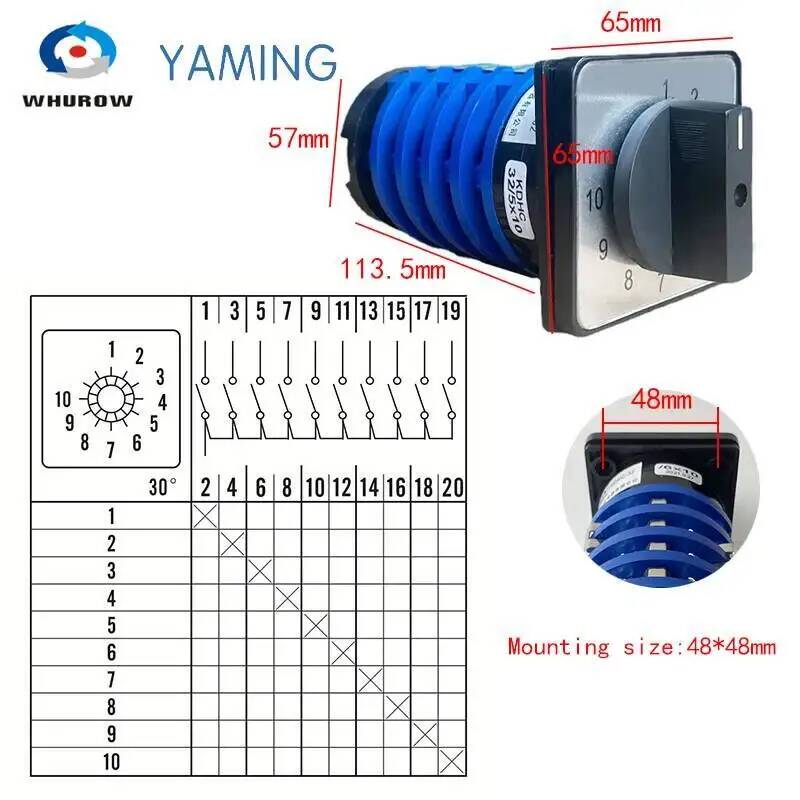 KDHC-32/5*10 Ten Positions 5 Poles 32A Silver Contact Electrical Selector For CO2 Welding Machine Changeover Rotary Switch