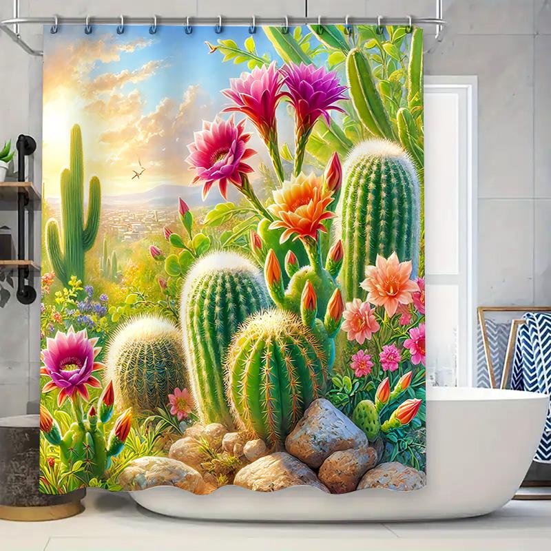 Cactus Garden Shower Curtain Vibrant Desert Plants Artistic Print Waterproof Bathroom Decor Easy to Install and Maintain